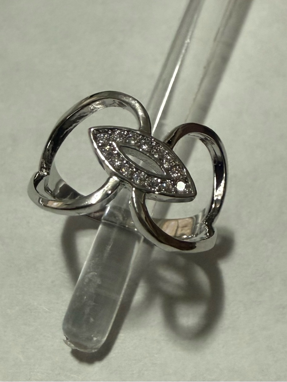 Rhodium Electroplated Marquise Pave Cz Stones Ring